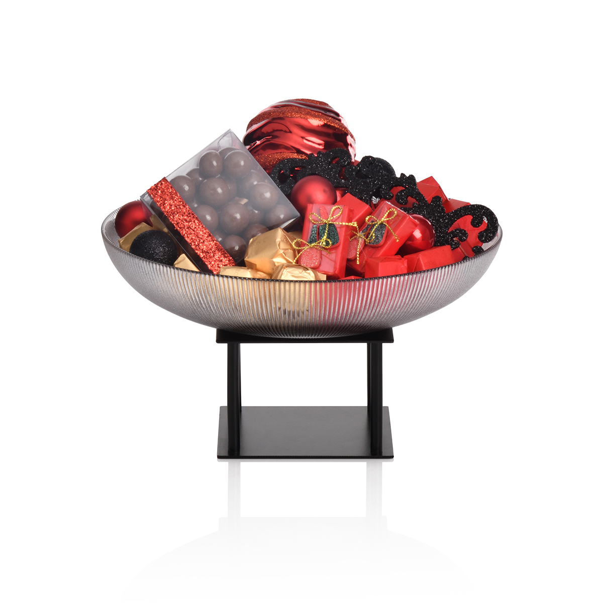 1000g Black Base Grey Glass Bowl, Christmas Arrangement Patchi