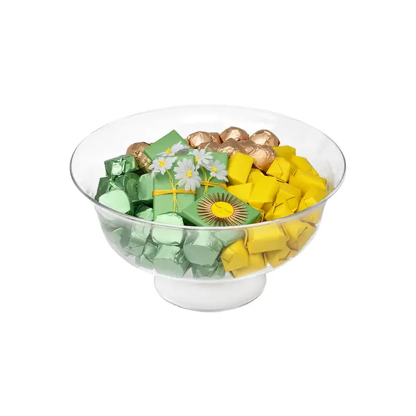 1150g Footed Clear Glass Bowl, Spring Chocolate Arrangement 