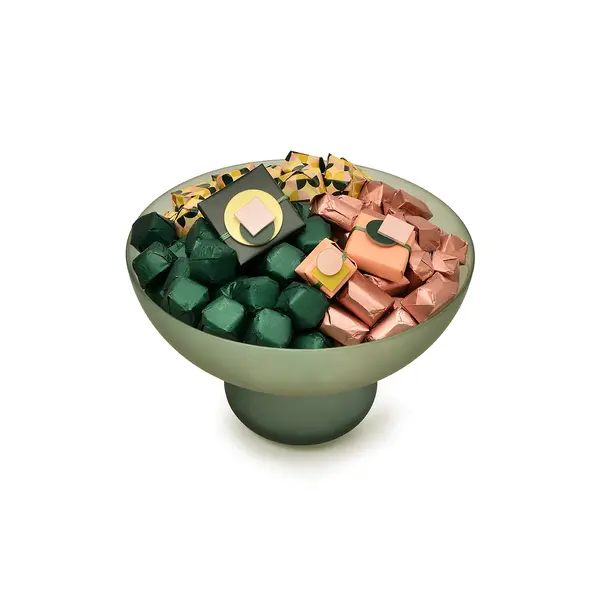 1050g, Green Glass Bowl, Fall Chocolate Arrangement