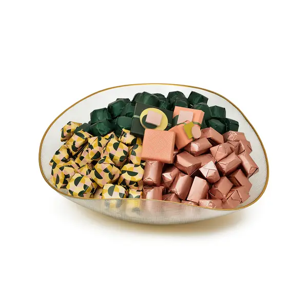 1950g, Gold Rim Glass Bowl, Fall Chocolate Arrangement