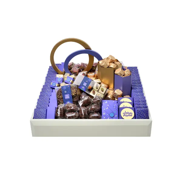 3200g, White wooden tray, Ramadan Chocolate Arrangement