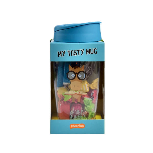 Brainy Horsey mug filled with chocolates