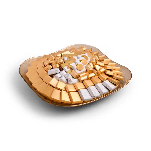 1000g Modern Golden Plate with Curved Borders, Classic Arrangement