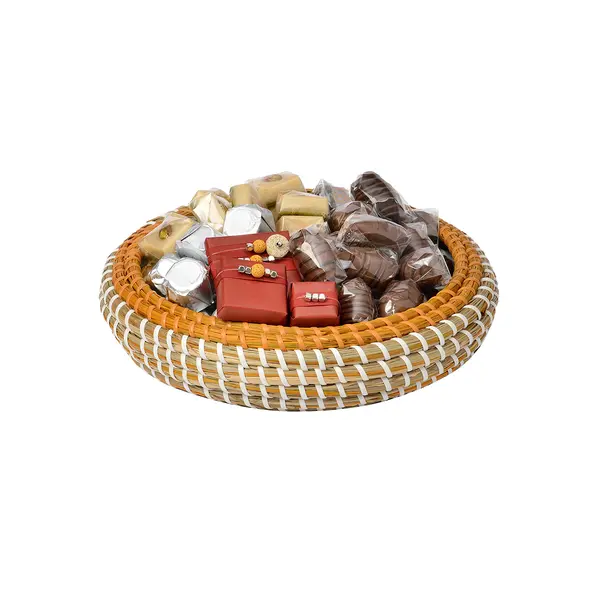 700g Round Mustard Bamboo Tray, Ramadan Arrangement