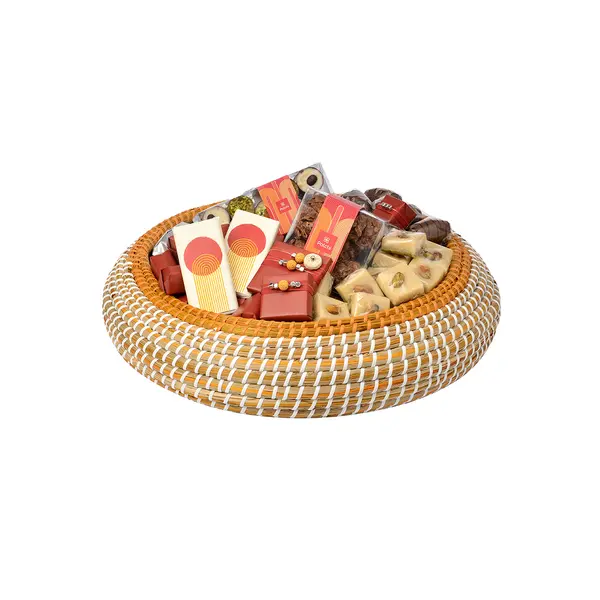 1600g Round Mustard Bamboo Tray, Ramadan Arrangement