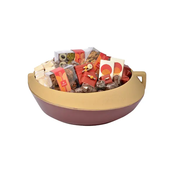 2100g Round Two-Toned Ceramic Tray With Handles, Ramadan Arrangement 