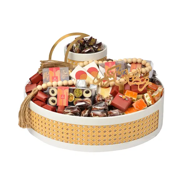 3350g Round Wood Woven Tray, Ramadan Arrangement