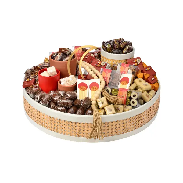 5150g Round Wood Woven Tray, Ramadan Arrangement