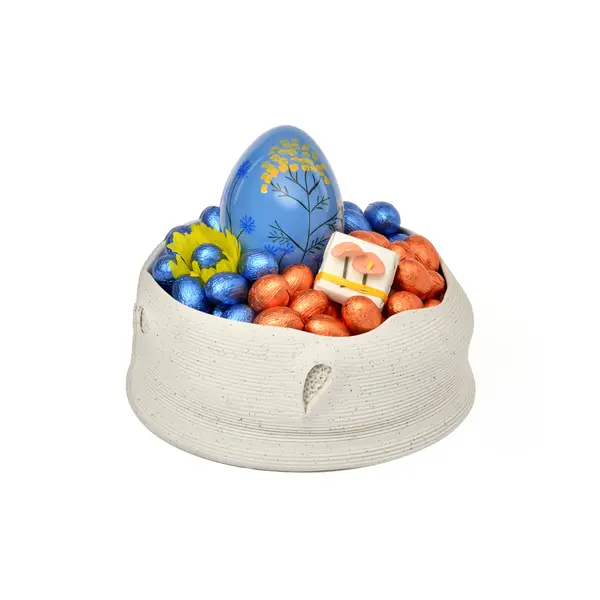 500g White Patterned Ceramic Bowl, Easter Arrangement