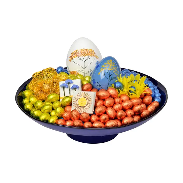 2400g Blue Ceramic Flared Bowl, Easter Arrangement