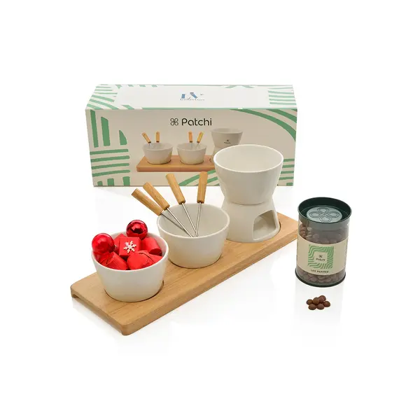 Chocolate Fondue Set with two boxes of Les Rondelles, Liv Collection