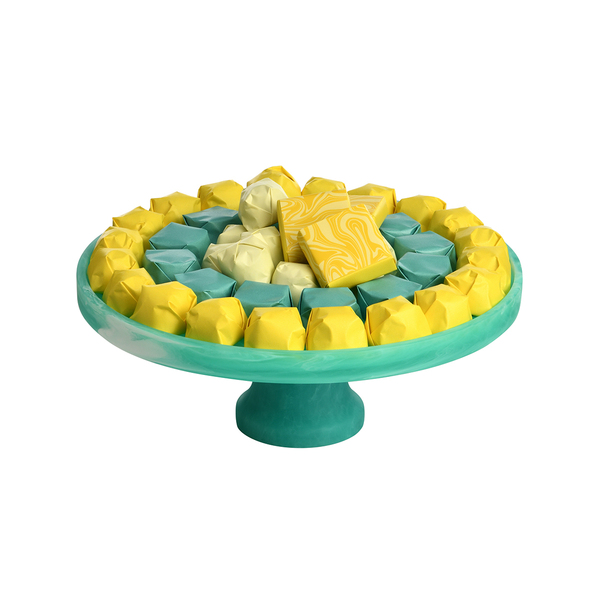 600g Footed Aqua Blue Resin Tray, Chocolate Arrangement