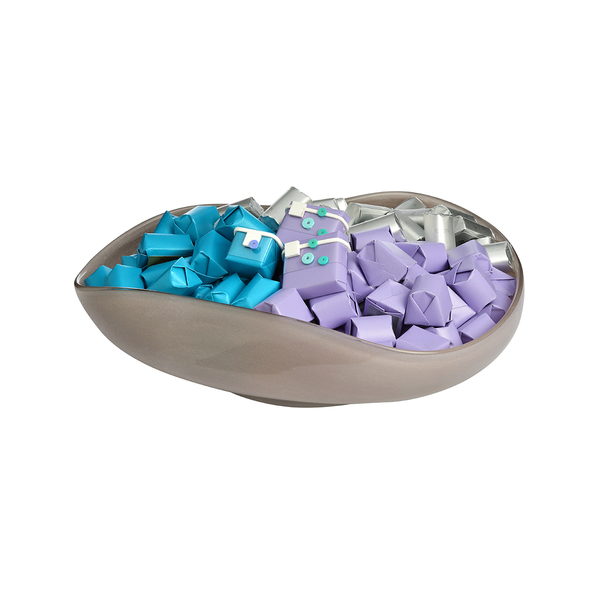 1250g Assymetrical Grey Glass Bowl, Chocolate Arrangement