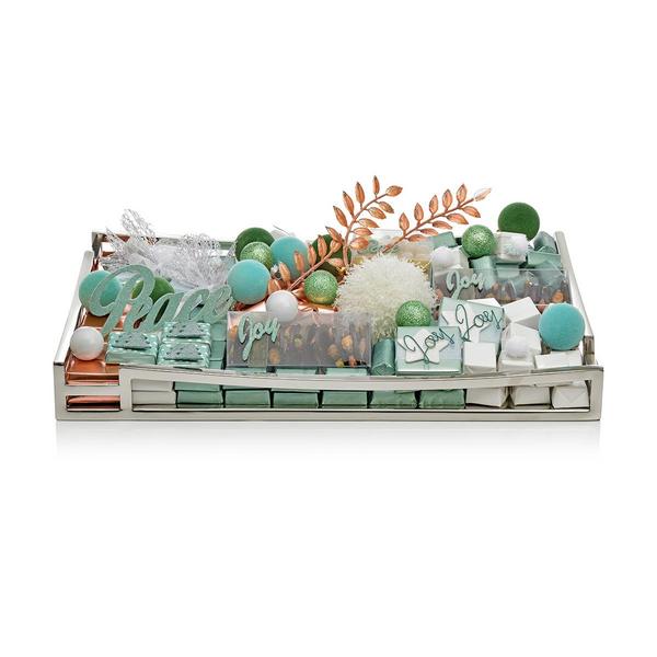 2250g Rectangular Metal Tray With Handles, Christmas Arrangement