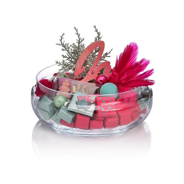 1350g Round Clear Glass Bowl, Christmas Chocolate Arrangement