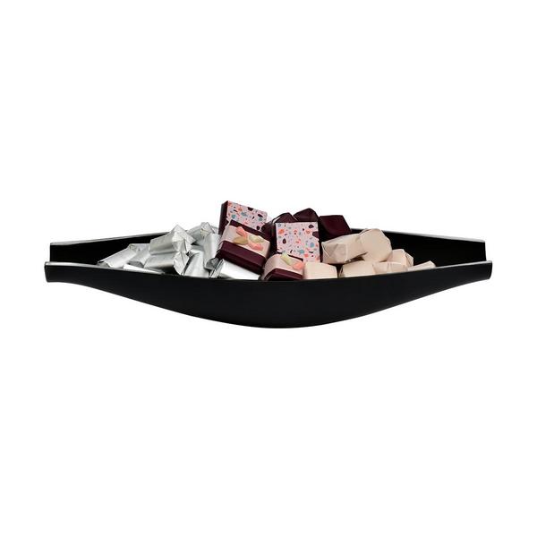 700g Boat-Shaped Black Glass Tray, Chocolate Arrangement