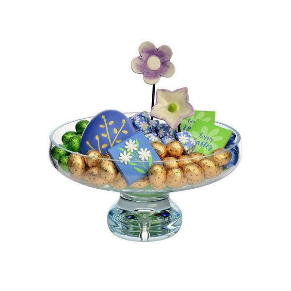 Footed Clear Glass Bowl, Easter Arrangement, 1150g