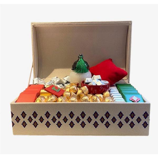 Luxurious Fabric-Enveloped Box with Colored Patterns, Eid Al Fitr Arrangement, 3719g