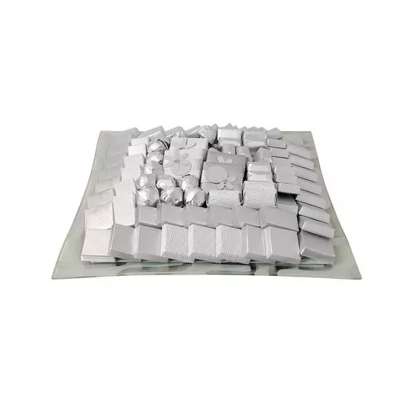 2000g Clear Glass Tray With Silver Pattern, Classic Arrangement