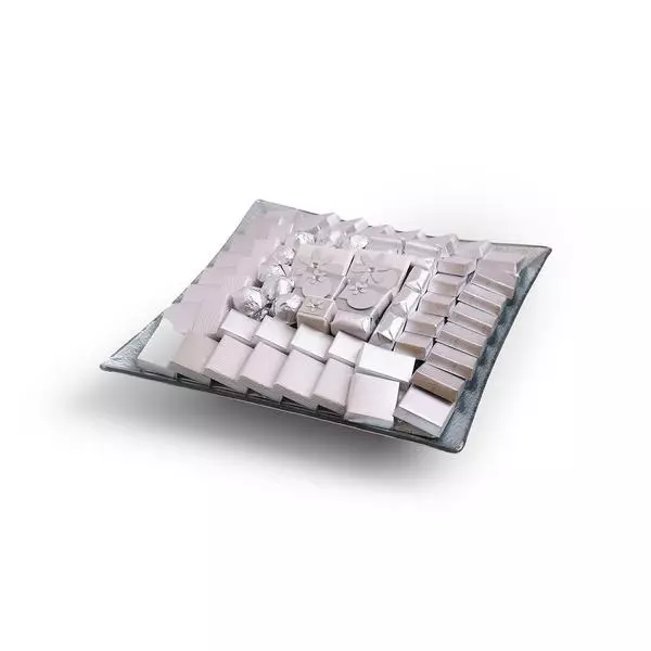 1700g Silver Flared Square Tray, Classic Arrangement
