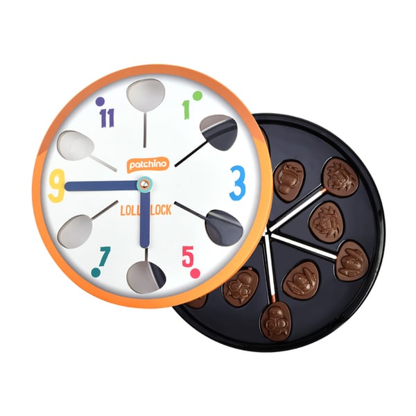 Box of 12 pieces Lolliclock Chocolate Lollipop Clock