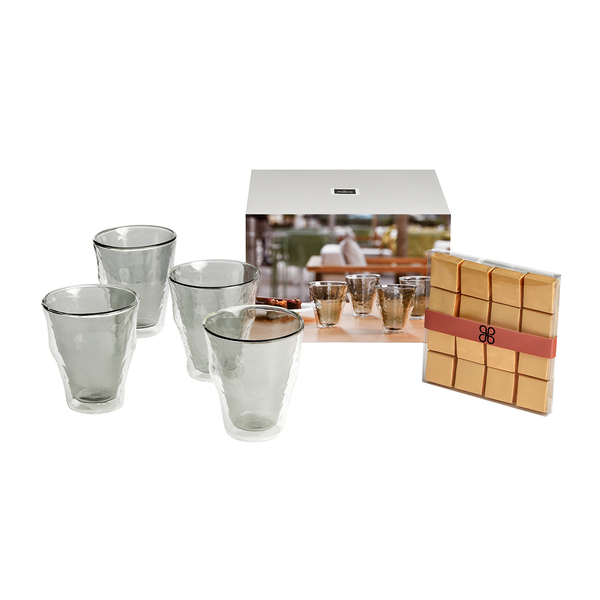 Four Double-Wall Grey Cups Gift With 190g Of Chocolate