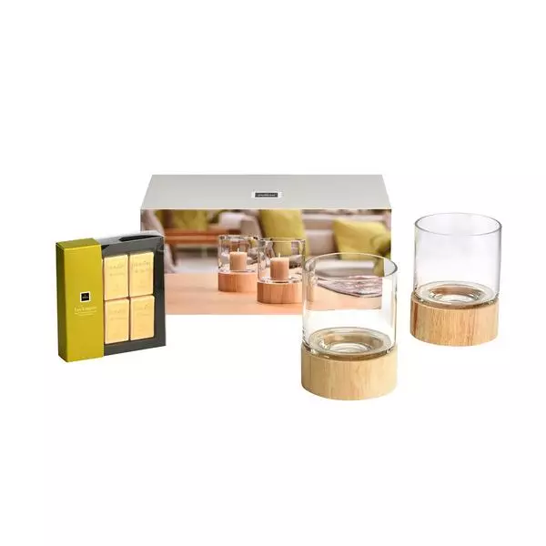 Two Glass Candle Holder Vase Of Wood Base With 100g Of Chocolate