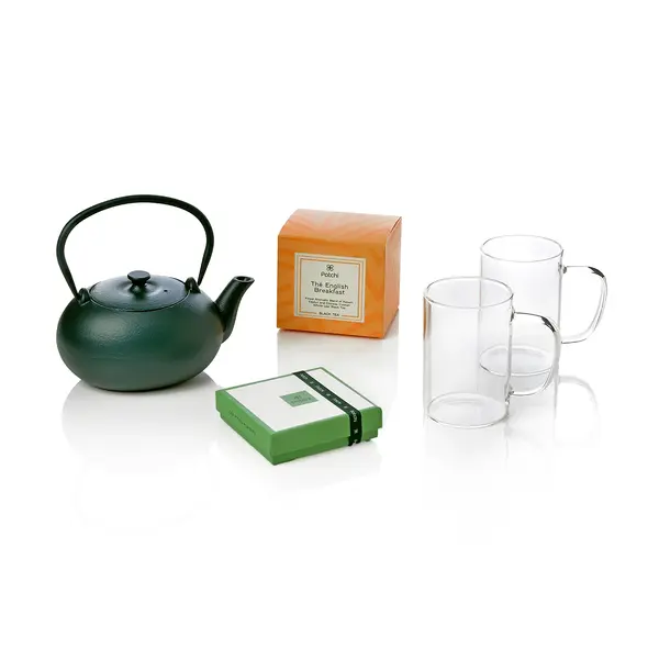 Tea Pot set with two glass mugs accompanied with a Box of tea and 85g of chocolate, Liv Collection 